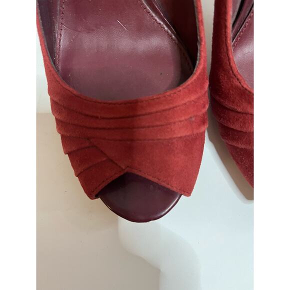 Franco Sarto red suede peep toe pumps 3 1/2" heel 8 Perfect condition - Picture 4 of 5